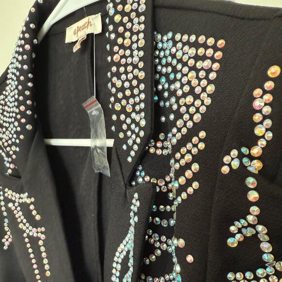 A. Peach *NWT Women's Small* Rhinestone embellished blazer black - Picture 7 of 7